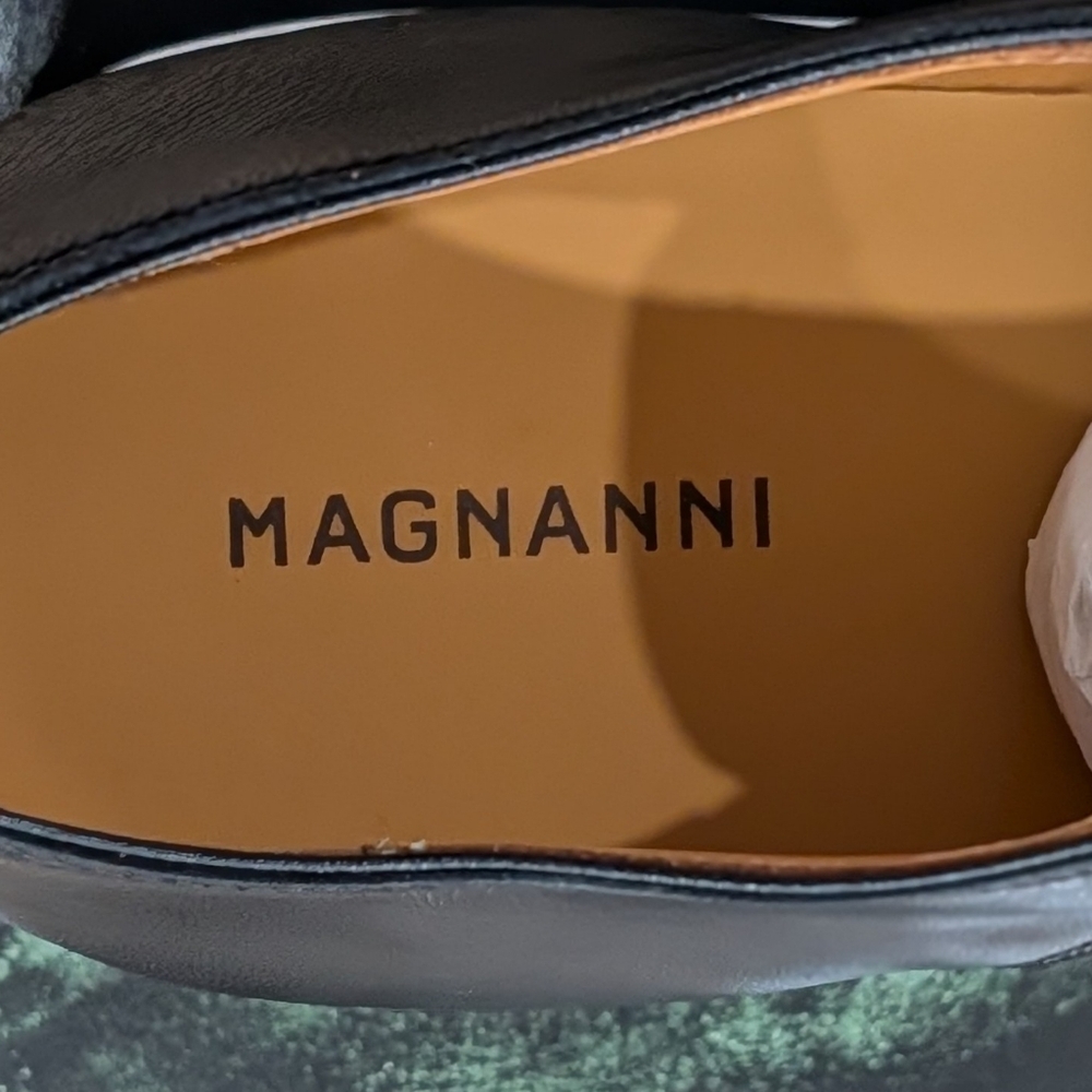 $398 Mens MAGNANNI "Lobo" Leather Derby Dress Shoes Black/White 12 - Picture 7 of 8